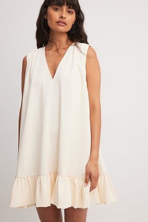 White Frill Detail Sleeveless Mini Dress