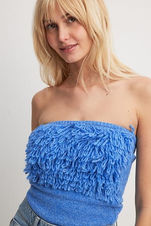 Blue Frill Detailed Knitted Tube Top