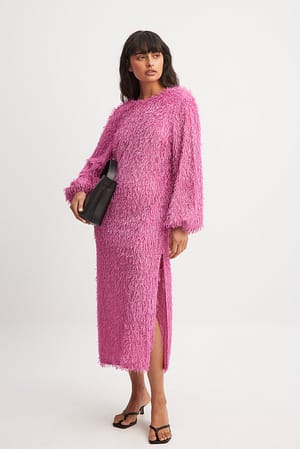 Pink Maxi-jurk met open rug en franjes