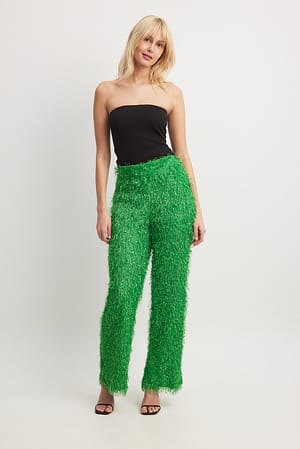 Green Pantaloni eleganti con frange
