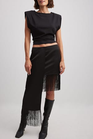 Black Fringes Mini Skirt