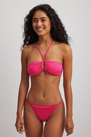 Bright Pink Front Cross Bikini Top
