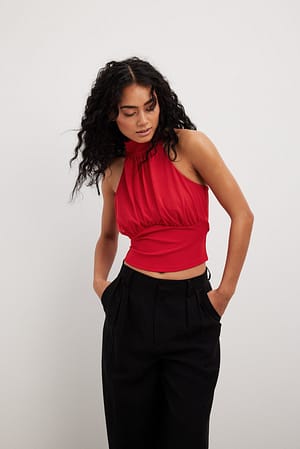 Red Front Draped Tie Top