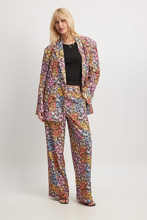 Watercolor Flowers Front Pleat Loose Trousers