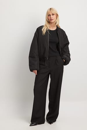 Black Front Pleat Loose Trousers