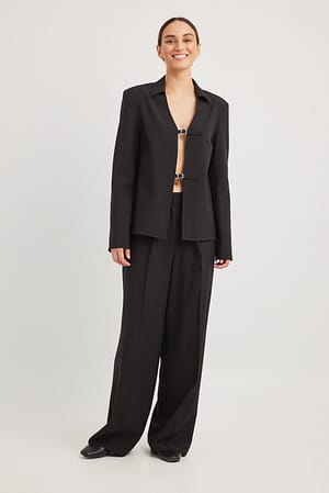 Black Front Pocket Detail Mid Waist Suit Pants
