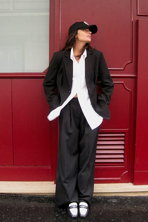 Black Kostuumbroek met halfhoge taille en voorzakdetail