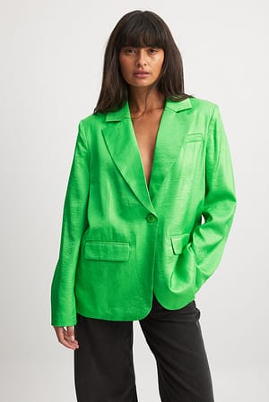 Green Front Pocket Oversized Blazer