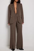 Brown Check Front Slit Checked Trousers