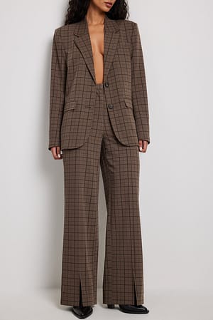 Brown Check Ternede bukser med slids foran