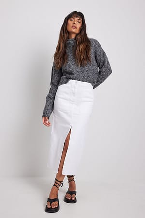 Offwhite Front Slit Midi Skirt