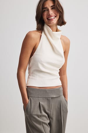 Cream Funnel Neck Cropped Top