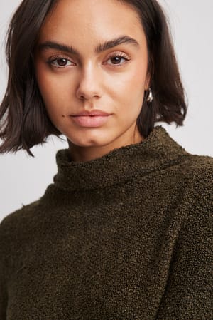 Khaki Funnel Neck Structured Sweater