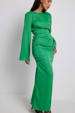Green Maxiklänning med rynkade detaljer