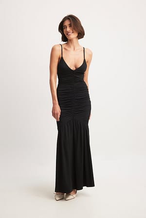 Black Gathered Dress Maxi Dress