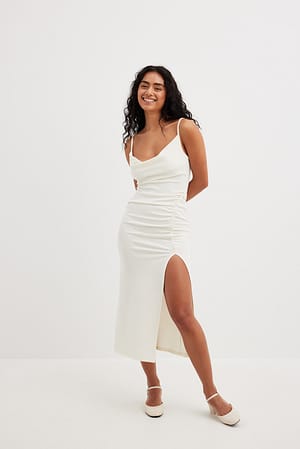 Offwhite Gathered Front Strap Dress