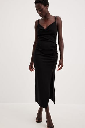 Black Sukienka z marszczonym przodem na ramiączkach