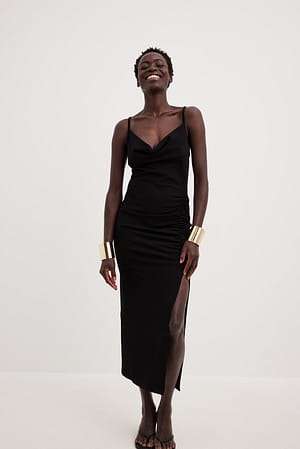 Black Sukienka z marszczonym przodem na ramiączkach
