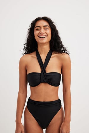 Black Gerafftes Bikini-Höschen mit hoher Taille