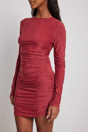 Dark Red Gerafftes Jersey-Kleid