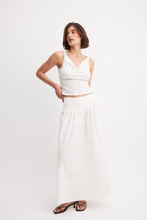 White Gathered Maxi Cotton Skirt