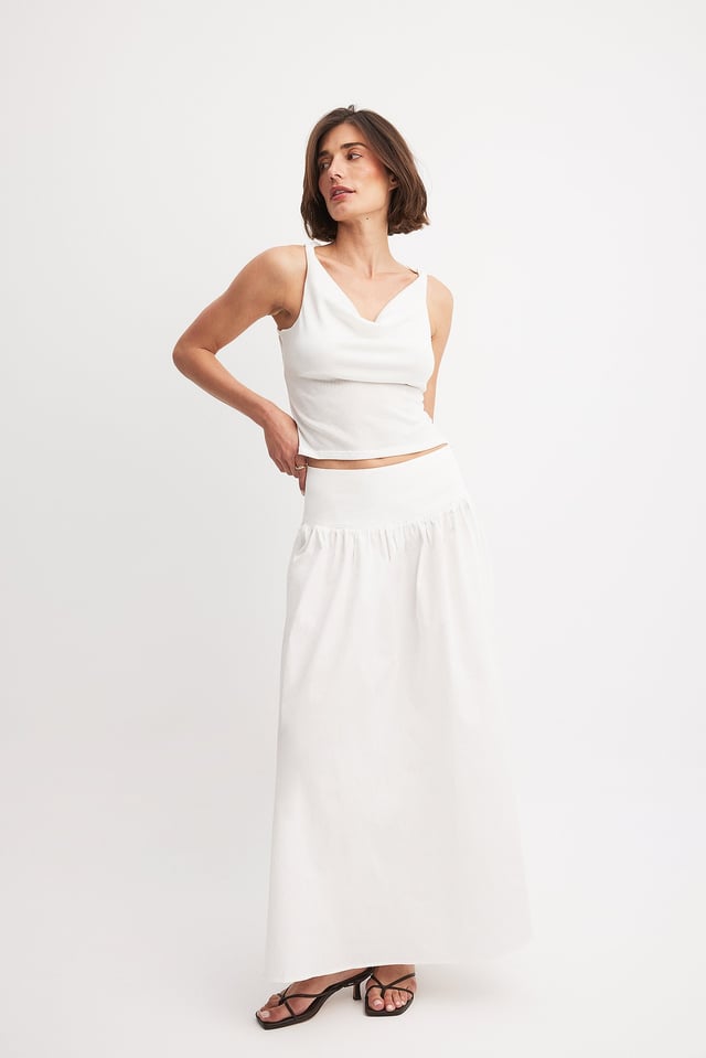 White Gathered Maxi Cotton Skirt