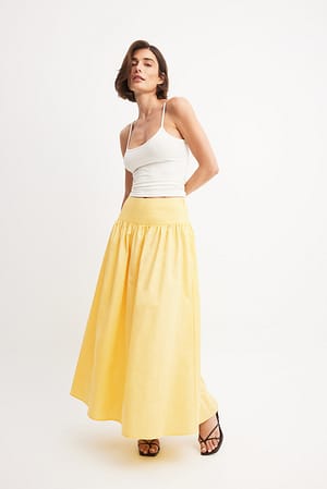 Light Yellow Gathered Maxi Cotton Skirt