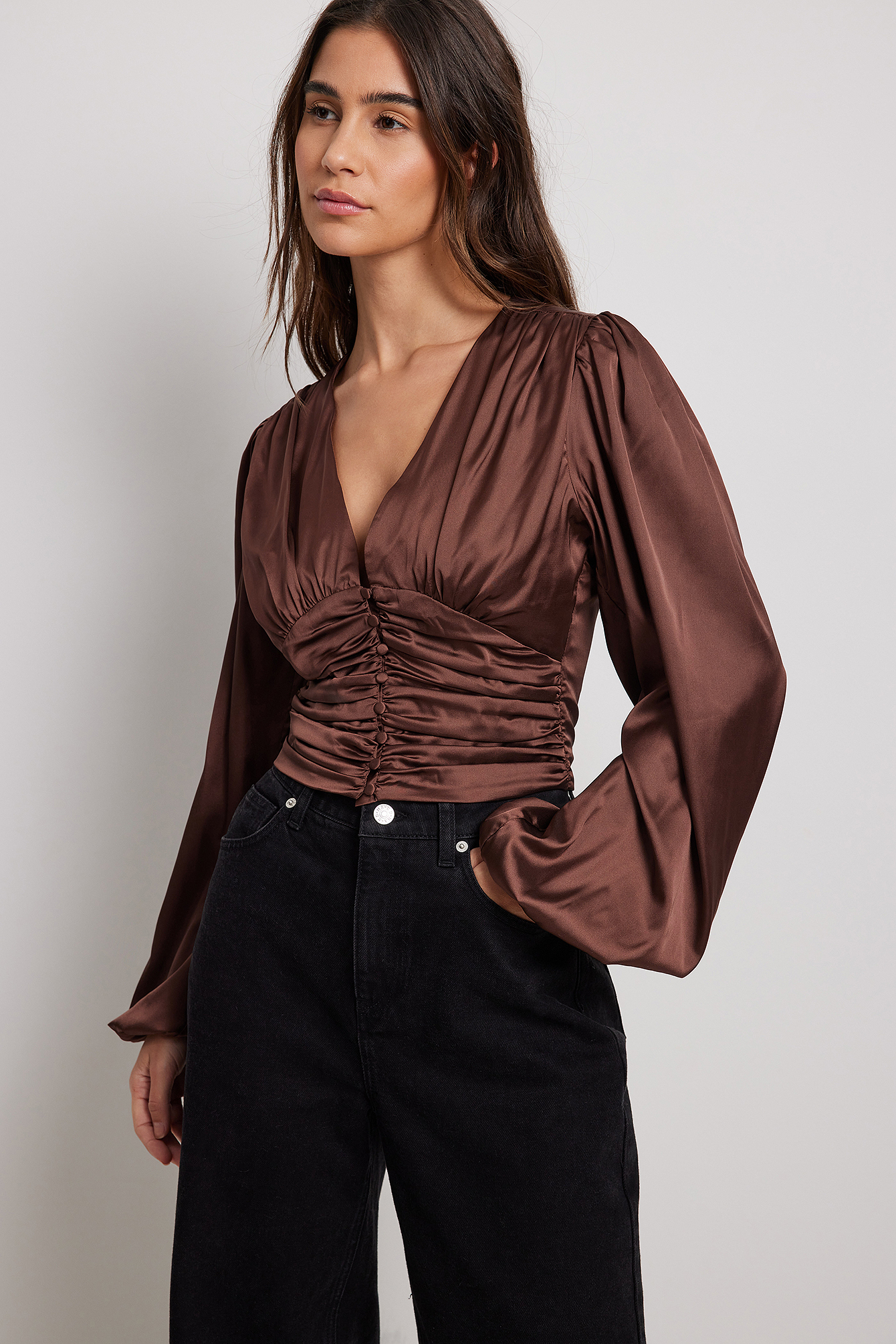 Satinbluse braun Clearance