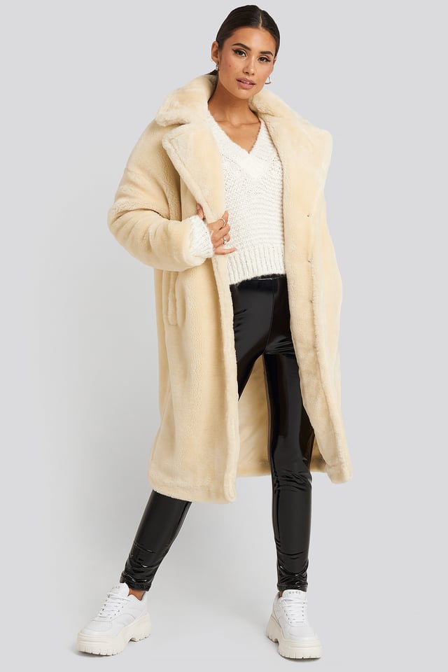 Faux Fur Coat Off White