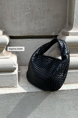 Black Woven Rounded Shoulder Bag