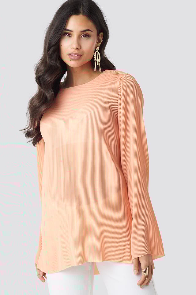 Longsleeve Top Plisse Peach Plisse