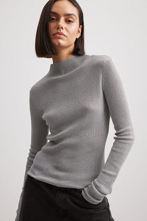 Silver Glitter Knitted High Neck Top