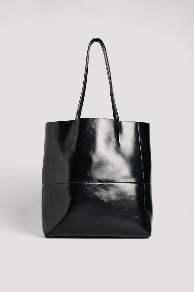 Black Glossy Leather Tote Bag