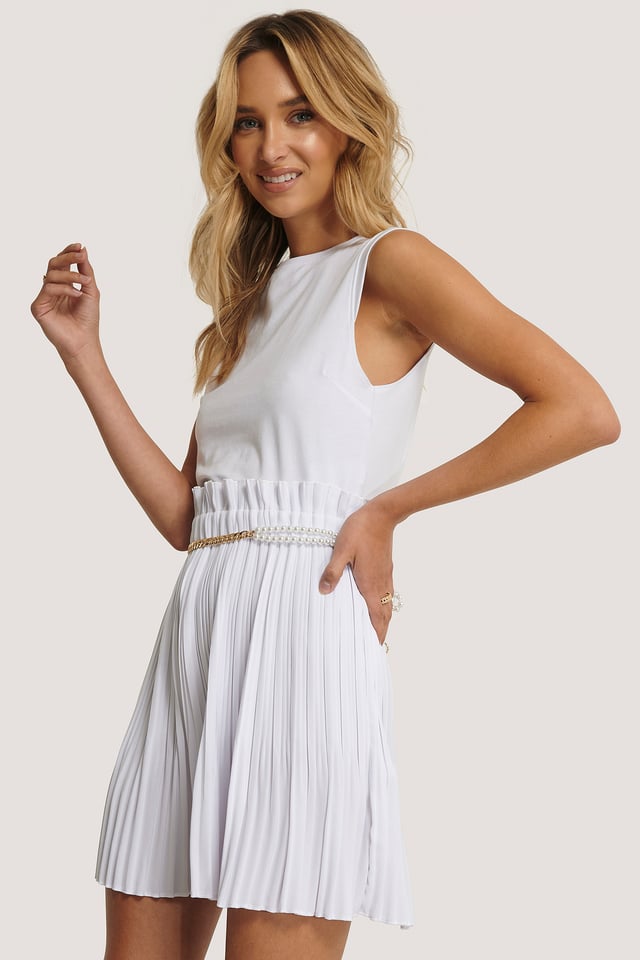 Paper Waist Mini Skirt White
