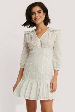 White NA-KD Boho Flower Embroidery V-neck Dress