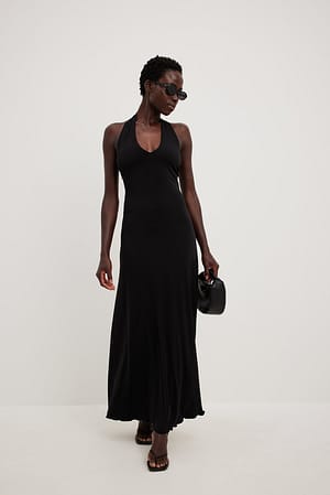 Black Halterneck Detail Maxi Dress