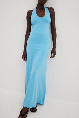 Light Blue Maxi-jurk met halternekdetail