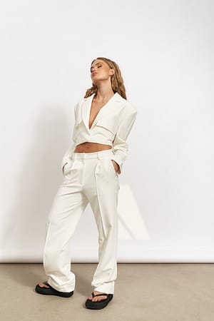 Off White Straight Fold Up Suit Pants