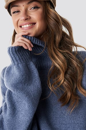Dusty Blue Knitted Polo Sweater
