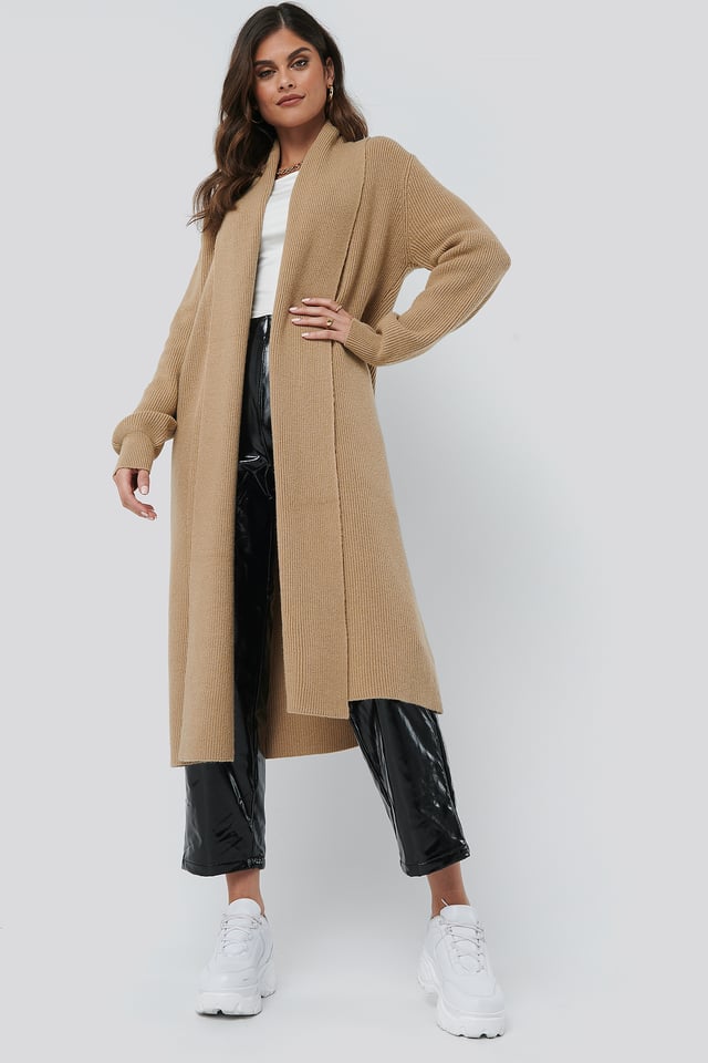Long Knitted Cardigan Beige