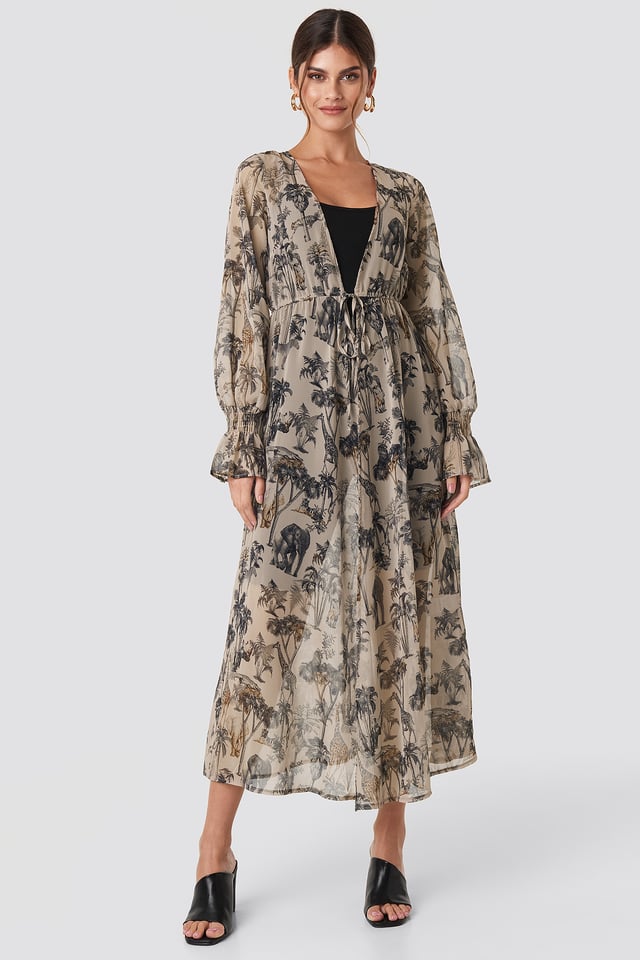 Safari Printed Smocked Sleeve Caftan Safari Print