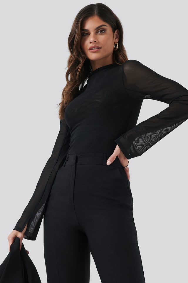 Sheer Half Neck Top Black