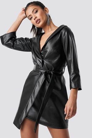 Black Hannalicious x NA-KD Faux Leather Blazer Dress