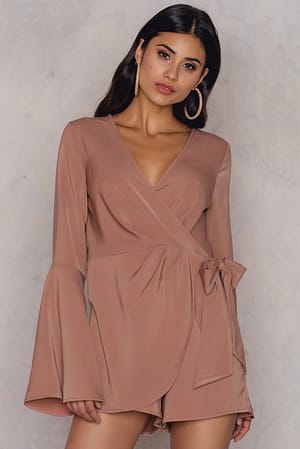 Pink Terracotta Hannalicious x NA-KD Overlapped Trumpet Sleeve Playsuit