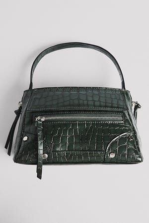 Dark Green Crossbody-väska med krokodilmönster och metallbeslag