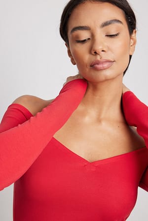 Red Heart Shaped Neckline Top
