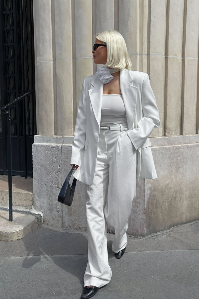White Hochgeschnittene Anzughose