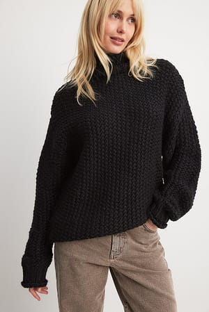 Black Oversized kraftig strikket genser