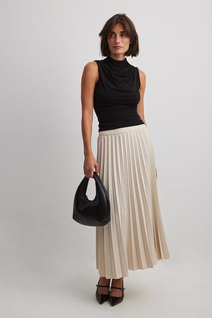 Sand Heavy Pleated Midi Skirt