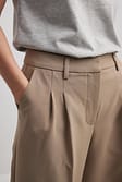 Taupe Heavy Wide Mid Waist Suit Pants